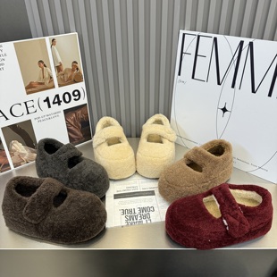 保暖加绒百搭勃肯鞋 磨砂真皮厚底内增高羊羔毛毛鞋 女 新款 2025冬季