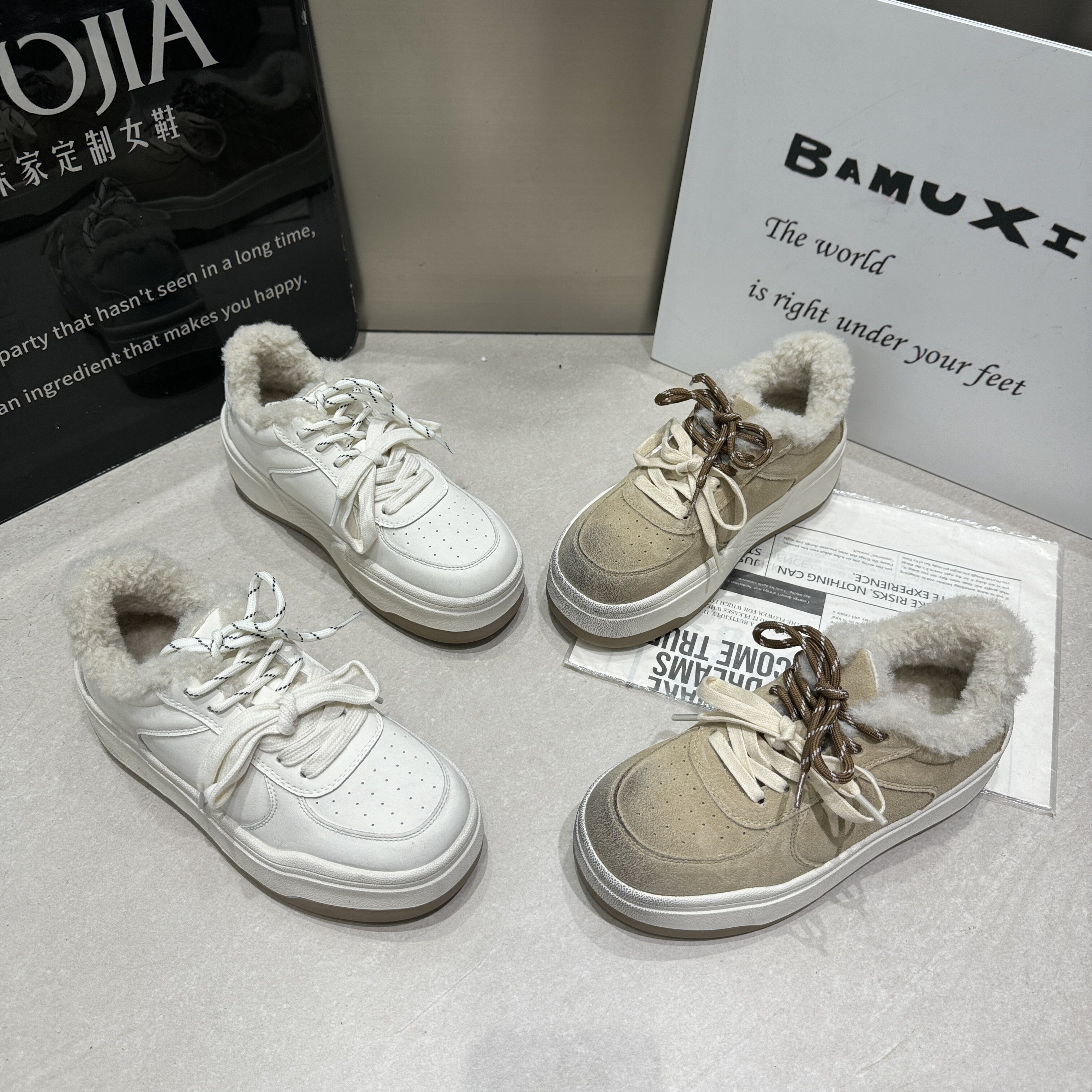 芭慕秀2026冬季新款磨砂真皮纯皮加绒厚底松糕增高女鞋百搭休闲鞋
