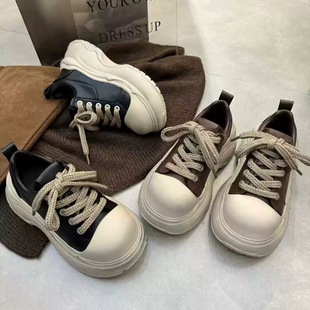 脏脏鞋 新款 德训鞋 休闲鞋 真皮纯皮做旧系带松糕厚底内增高百搭女鞋