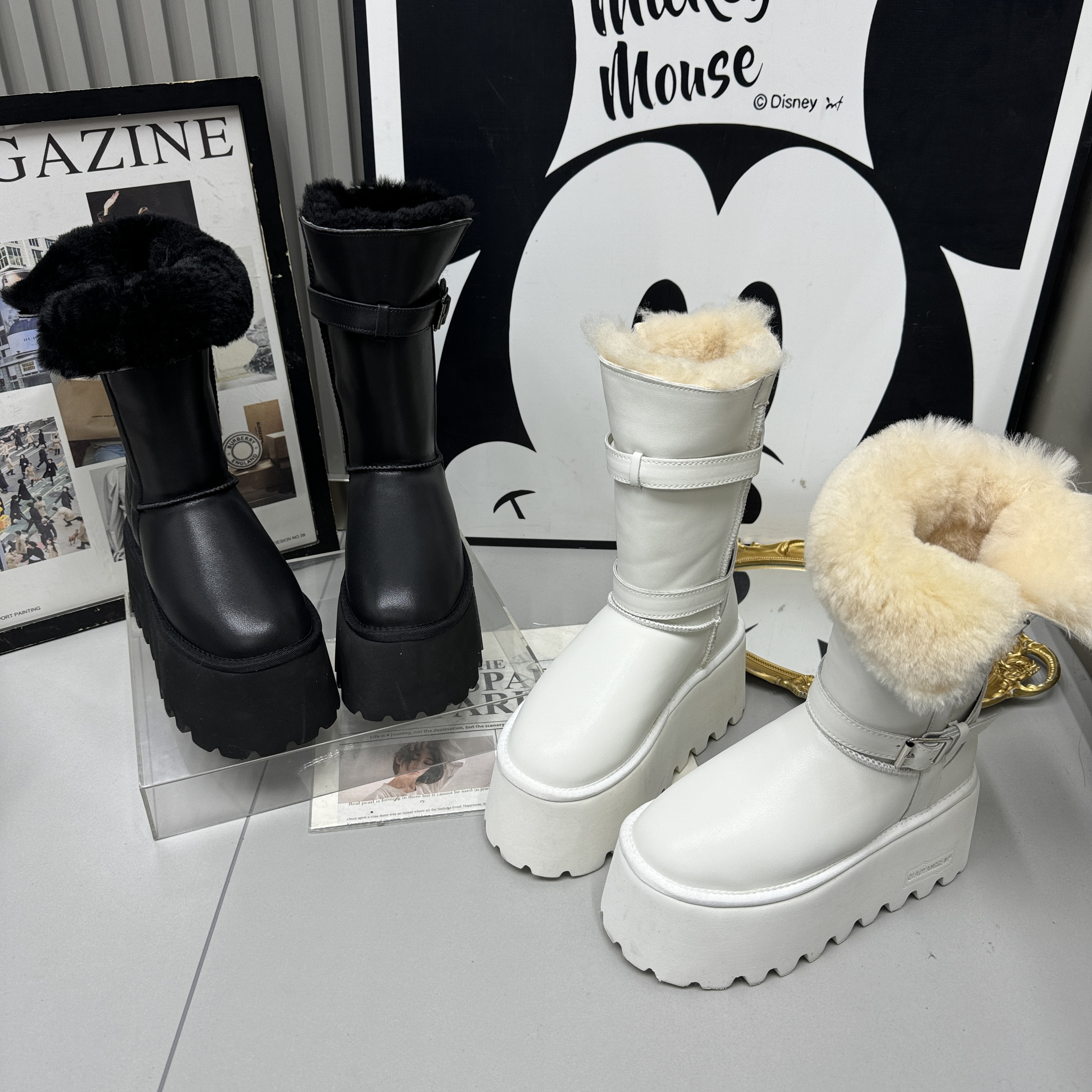 2025新款真皮小个子增高超厚底羊毛秋冬百搭休闲中筒靴女鞋雪地靴