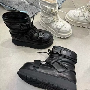 短筒靴面包鞋 真皮厚底内增高雪地靴女加绒保暖棉鞋 潮 新款 2025冬季