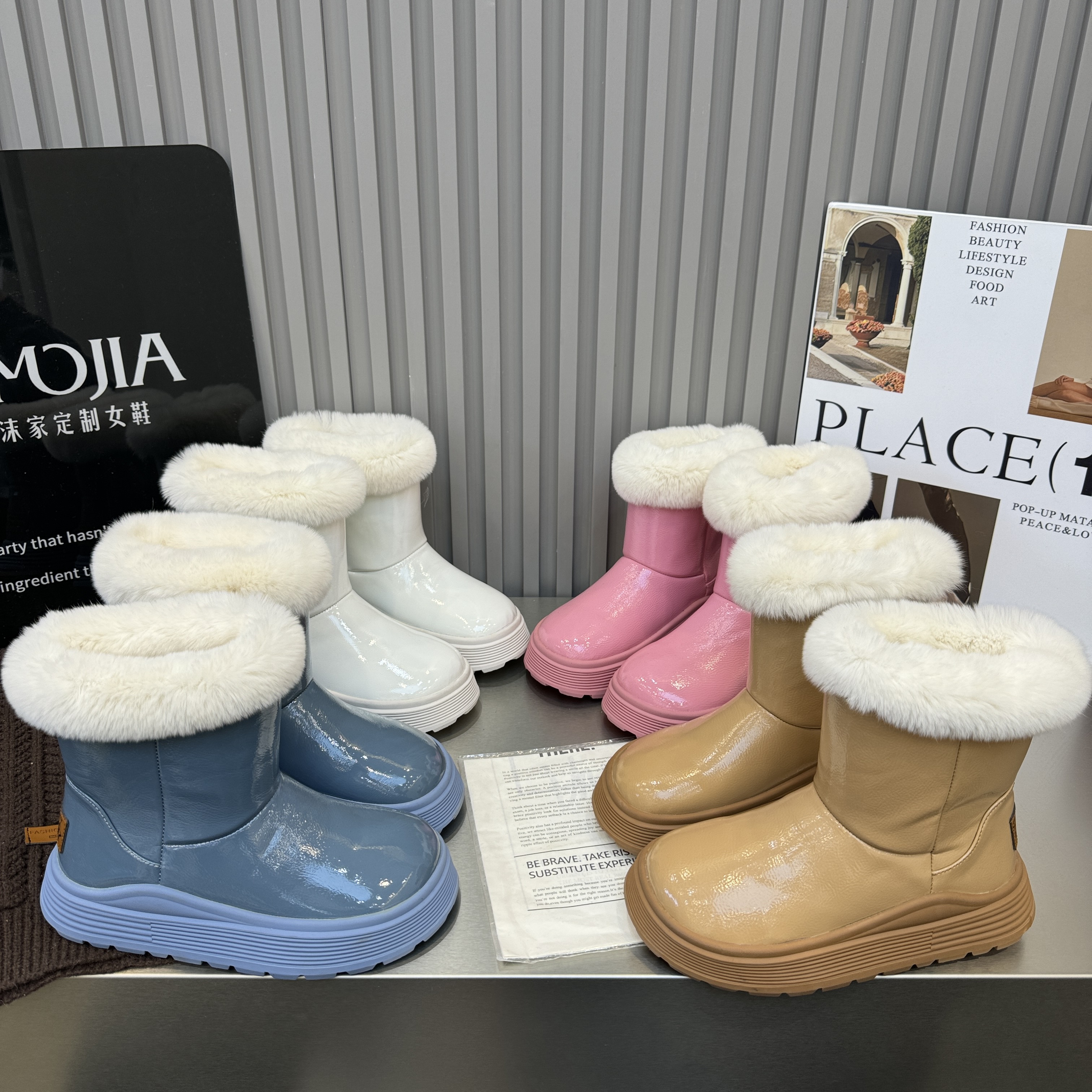 2025冬季新款厚底增高亮面真皮加绒保暖雪地靴女休闲棉鞋潮短靴