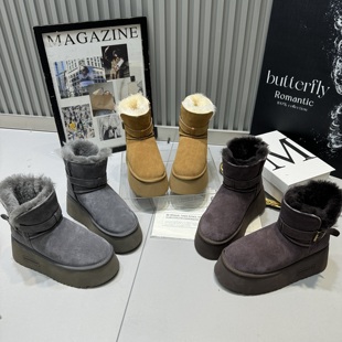 2025新款 磨砂真皮平底内增高加绒秋冬百搭女短筒马丁靴西部西部靴