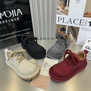 新款 女鞋 系带水钻满钻厚底增高乐福鞋 爆款 女百搭休闲鞋 2026春季