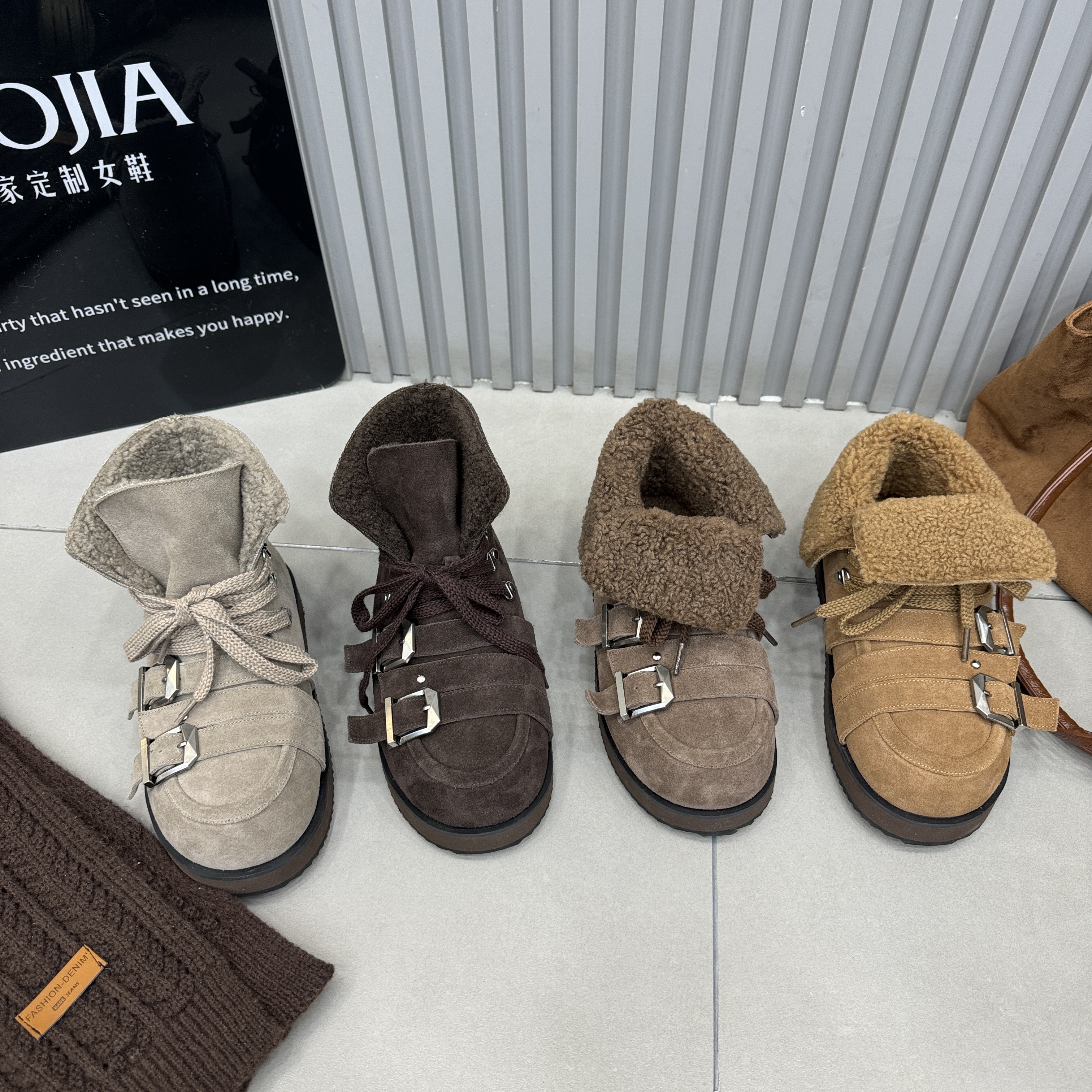 TTRR冬季新款平底内增高羊羔毛毛加绒保暖雪地靴女鞋休闲鞋短筒靴