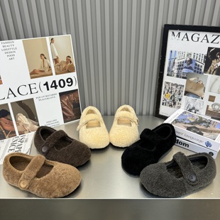 勃肯鞋 2025新款 真皮羊羔毛加绒厚底平底内增高女秋冬复古百搭女鞋