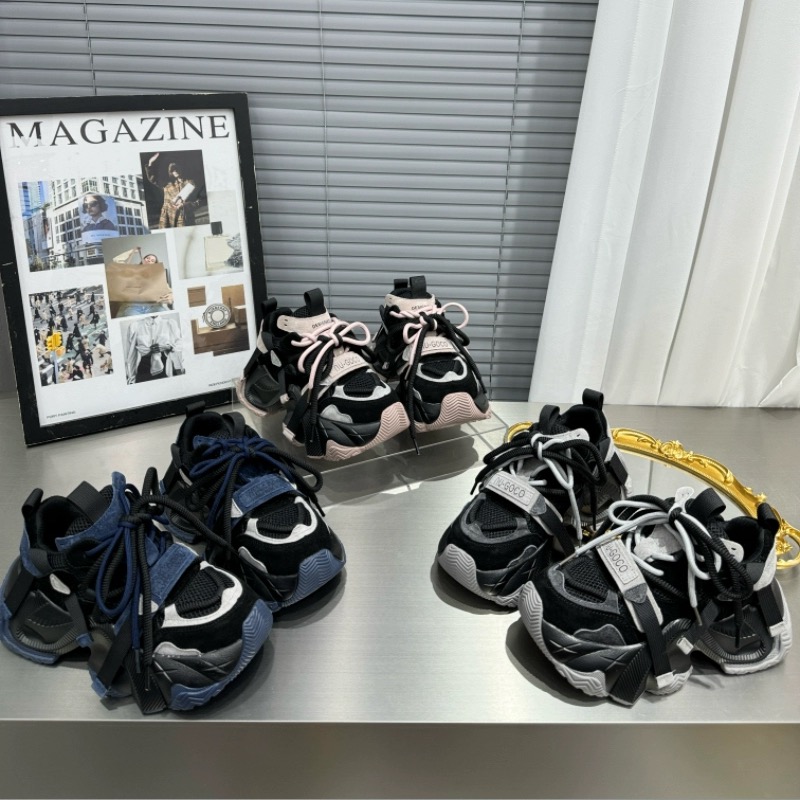 2025新款真皮网面透气厚底增高老爹鞋女鞋系带休闲运动鞋女鞋
