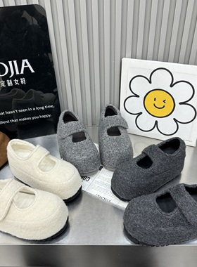 TTYY2026春季新款毛呢面料厚底内增高百搭休闲乐福女鞋勃肯鞋单鞋