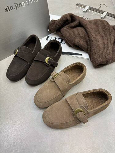 A682026冬季新款磨砂真皮纯皮加绒平底平跟女鞋百搭休闲勃肯鞋