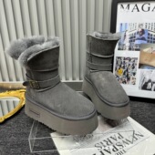 小个子厚底松糕短靴加厚保暖女鞋 真皮真毛雪地棉靴2025冬季 新款