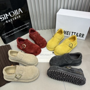 TTRR2026春季新款真皮纯皮厚底增高百搭休闲女鞋勃肯鞋单鞋乐福鞋