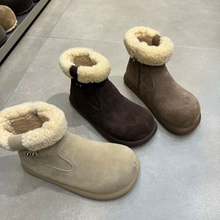 小土豆2025新款 雪地靴 磨砂真皮厚底增高羊羔毛毛加绒秋冬百搭女鞋