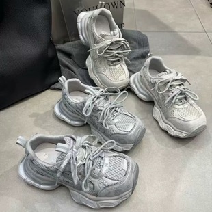 女百搭休闲运动鞋 真皮厚底增高老爹鞋 爆款 面包鞋 2026春季 女鞋 新款