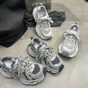 百搭休闲运动鞋 真皮网面厚底松糕增高老爹鞋 女 新款 巴慕秀2026春季