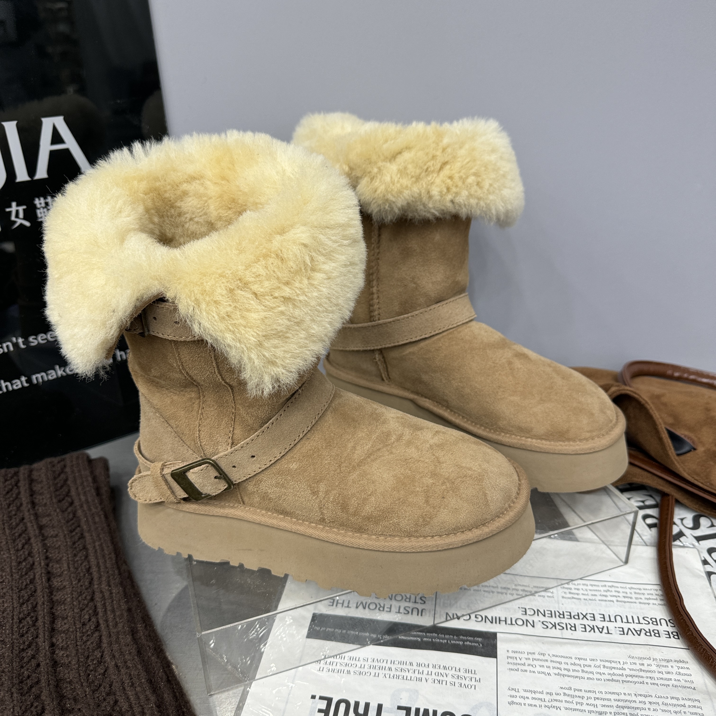 羊皮毛一体2025冬季新款厚底增高羊羔毛毛保暖雪地靴女鞋短筒靴