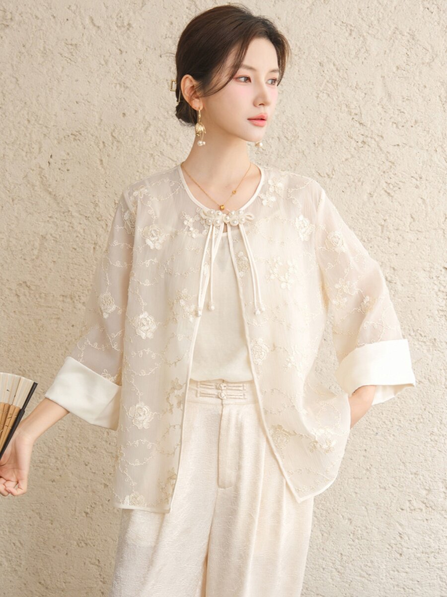 SUMMER TANG COSTUME WOMENS CLOTHING NATIONAL STYLE NEW CHINESE STYLE HANFU ROUND NECK JACQUARD WOMENS TOP HAND-BUCKLED AND ZEN TEA DRESS