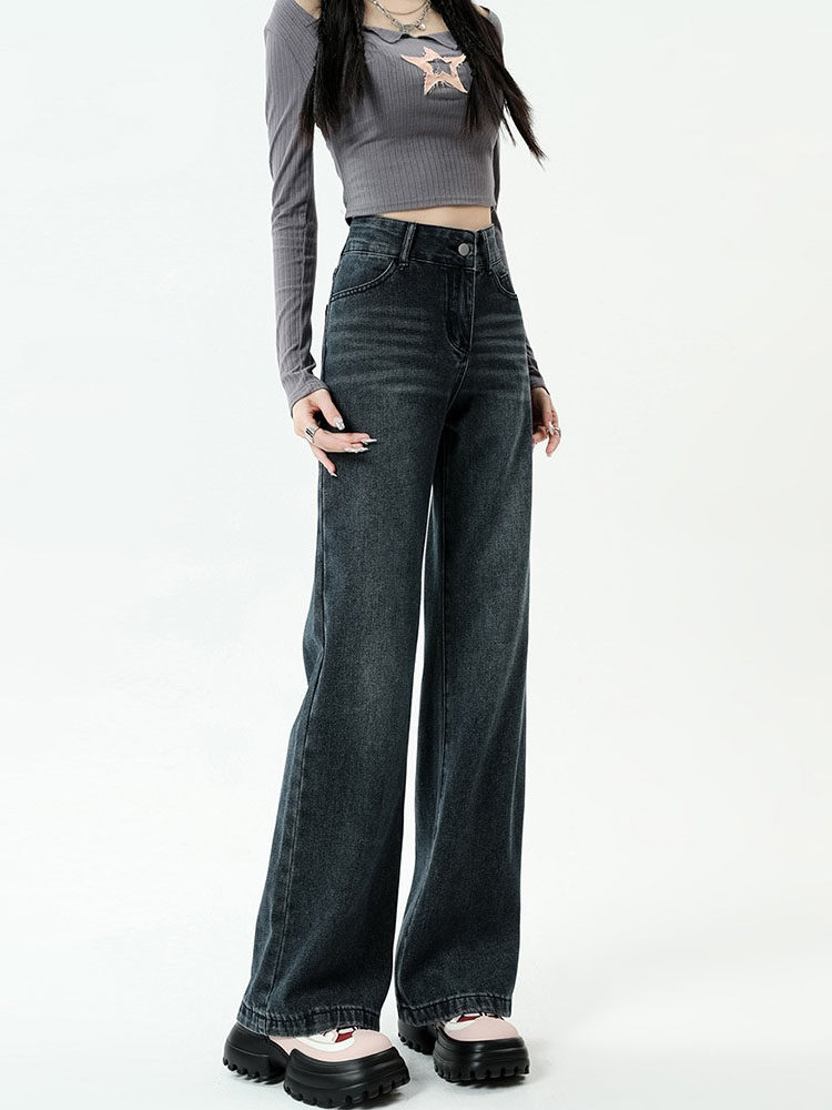 SLIGHTLY FLARED JEANS SMALL WOMEN HIGH WAIST LOOSE AND THIN CROPPED PANTS LARGE SIZE FAT MM SLIGHTLY FLARED WIDE-LEG PANTS EARLY SPRING