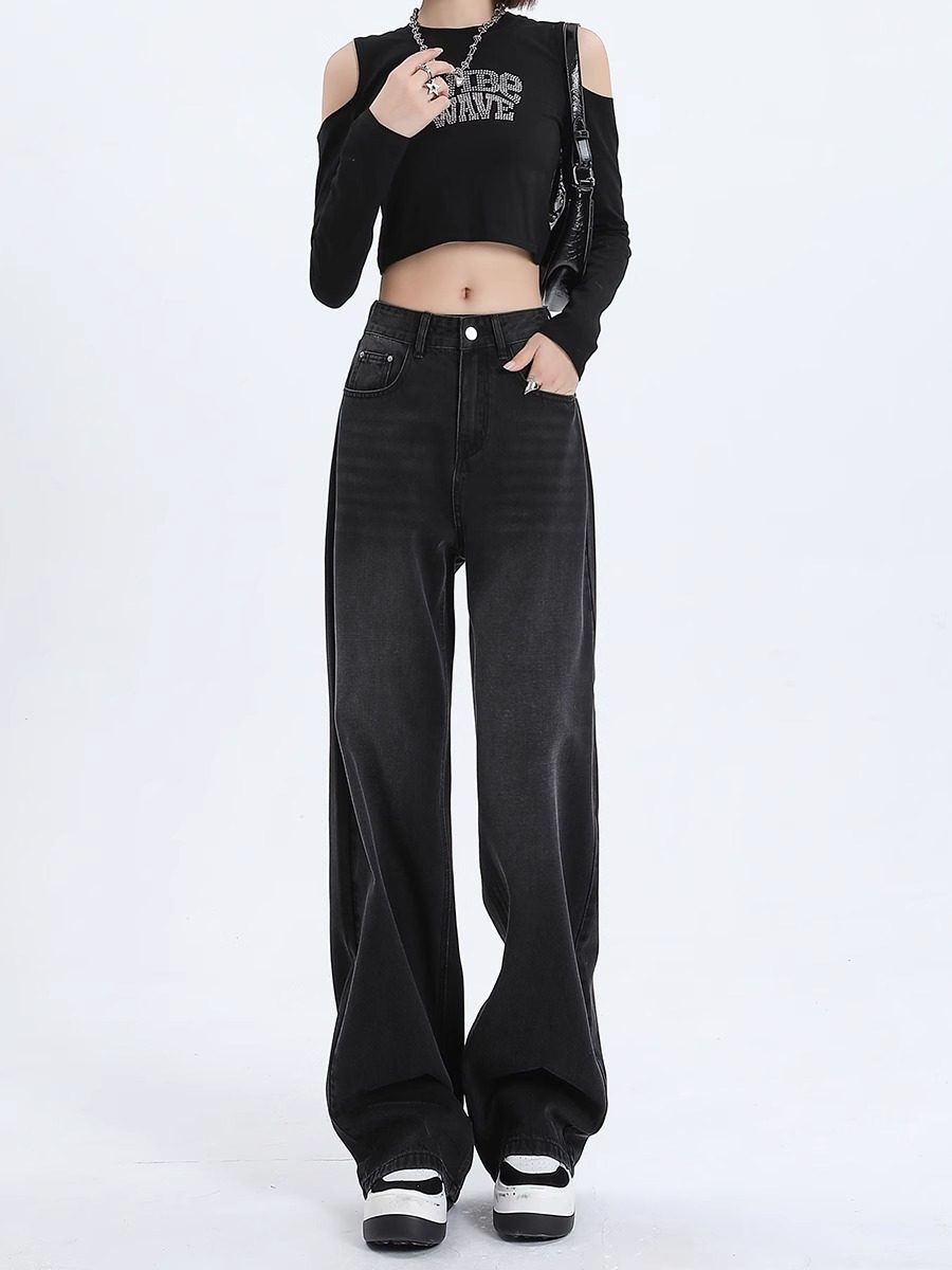 PEAR-SHAPED BODY PANTS AUTUMN AND WINTER VELVET THICKENED HIGH-WAISTED LOOSE SLIM STRAIGHT-LEG PANTS PLUS SIZE FAT MM WIDE-LEG JEANS