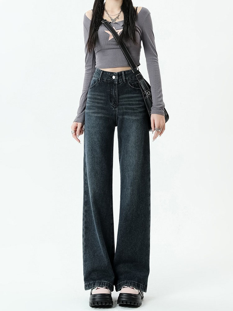 SLIGHTLY FLARED JEANS SMALL WOMEN HIGH WAIST LOOSE AND THIN CROPPED PANTS LARGE SIZE FAT MM SLIGHTLY FLARED WIDE-LEG PANTS EARLY SPRING