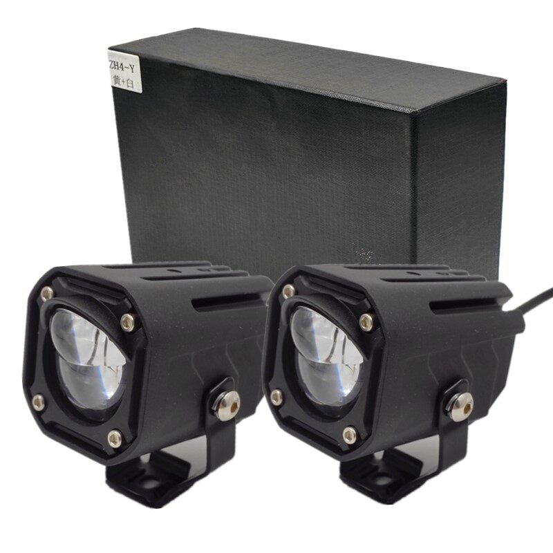 摩托车车灯大灯黄白光远近光双色激光炮护杠灯10-80V通用电动车灯