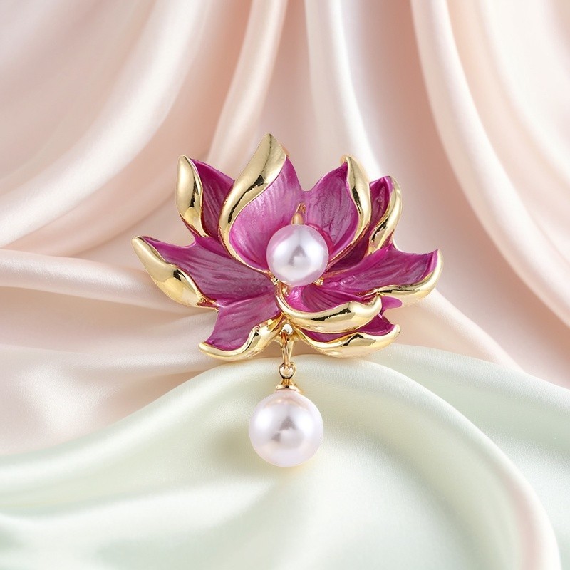 中国风大气莲花珍珠吊坠胸针优雅气质花卉别针古风女汉服西装配饰