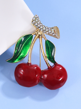新款时尚甜美樱桃胸针女创意可爱水果车厘子别针小众百搭毛衣西装