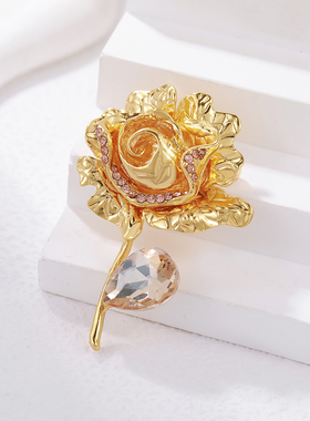 文艺复古金色高档玫瑰花胸针女创意时尚设计花卉胸花轻奢优雅别针