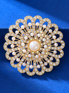 新款奢华气质优雅珍珠花朵胸针高级感服装别针胸花领口防走光固定