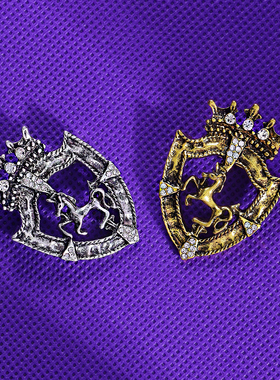 复古盾牌马徽章胸针个性男士高档西装配饰胸花气质皇冠饰品别针