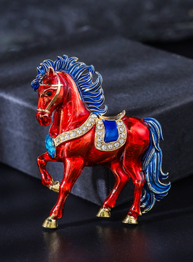 高档时尚珐琅骏马胸针创意个性合金滴油动物别针男士西装胸花批发