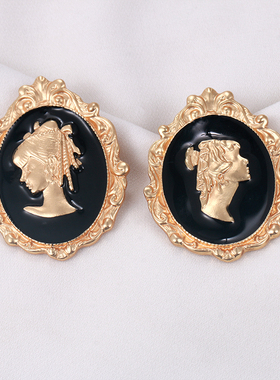 花园淑女/ 美人头复古宫廷黑色油画优雅气质巴洛克毛衣扣胸针装饰