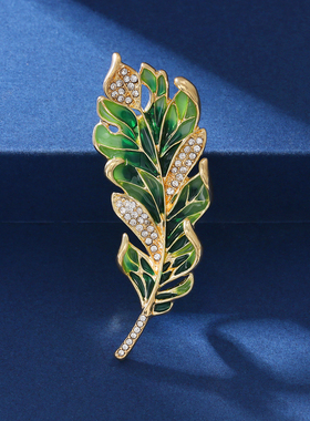 奢华优雅绿色树叶胸针高级感女时尚精致外套大衣配饰胸花气质别针