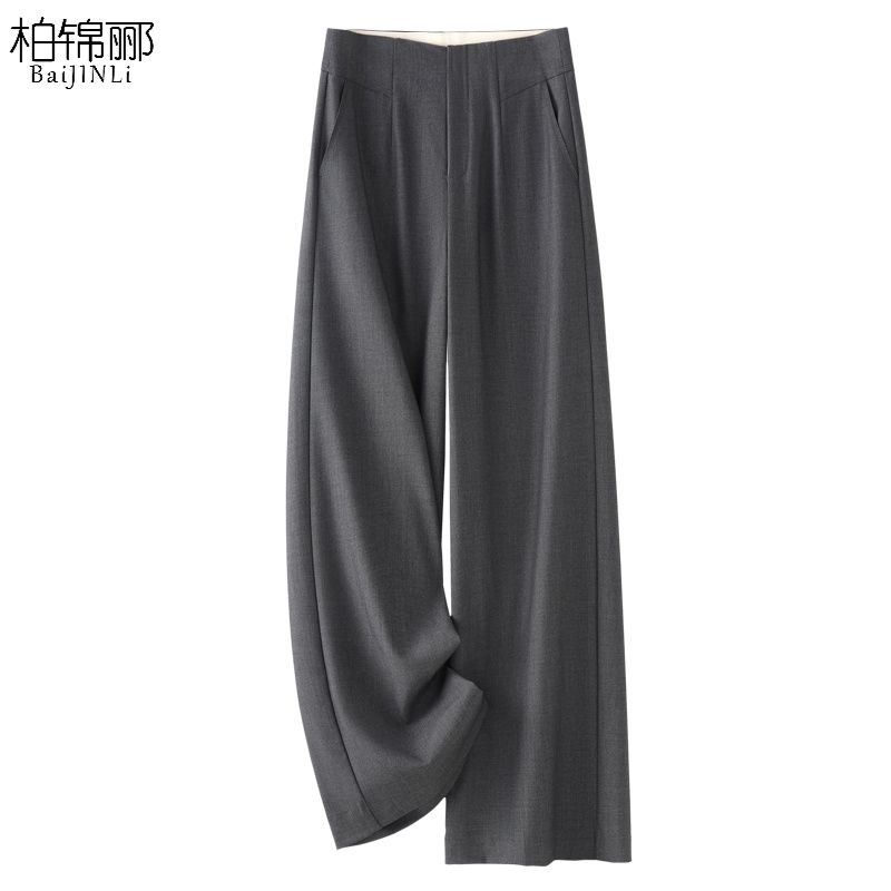 灰色阔腿西装裤女2025新款夏季高腰垂坠感直筒裤宽松显瘦休闲裤子