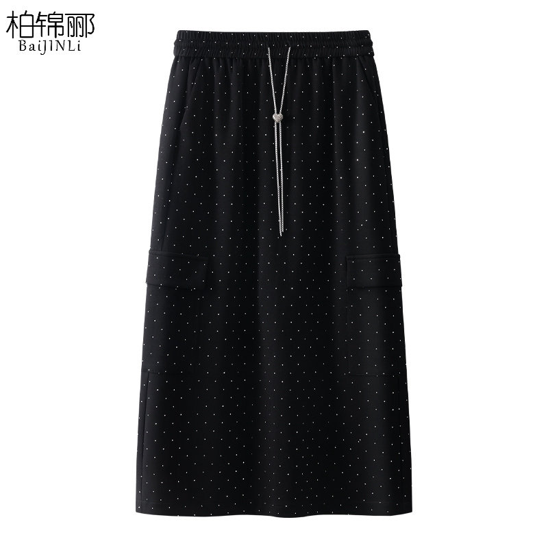 黑色波点半身裙女2025新款夏季高腰垂感A字裙显瘦中长款半裙春夏