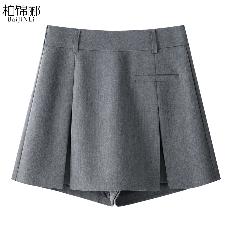 灰色西装半身裙女2025新款春季高级感显瘦a字裙裤裙假两件包臀裙