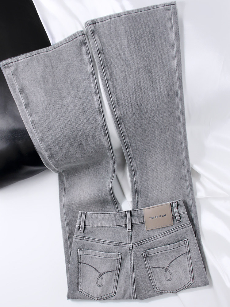 简约灰色系 |微喇叭牛仔裤女浅灰色2025秋冬季新款高腰显瘦四面弹