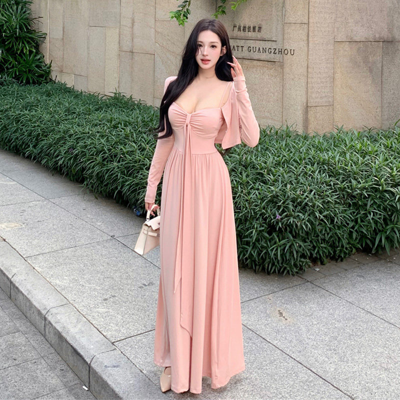 ins纯欲性感蝴蝶结吊带连衣裙女2026春季新款修身显瘦A字裙长裙子,女装/女士精品,时尚套装,淘宝优惠券,粉丝福利购,淘宝优惠卷