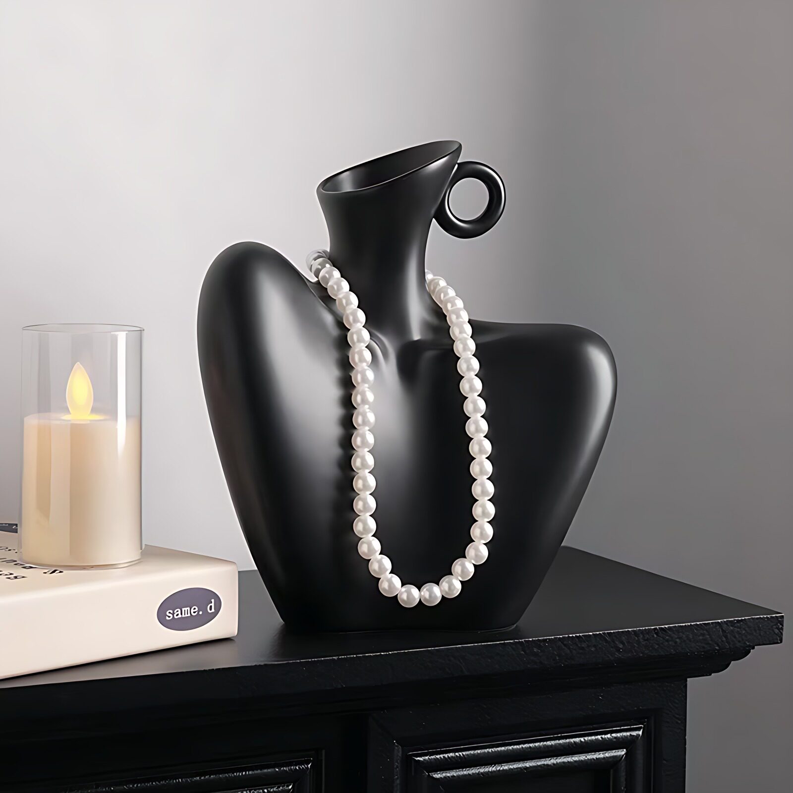 现代轻奢高级感陶瓷花瓶创意美人肩艺术假花仿真花玄关客厅摆件 - 繁花家居美学馆出品