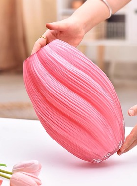 粉色玻璃花瓶夜光花瓶玻璃透明水养插花摆件客厅插花轻奢高级感