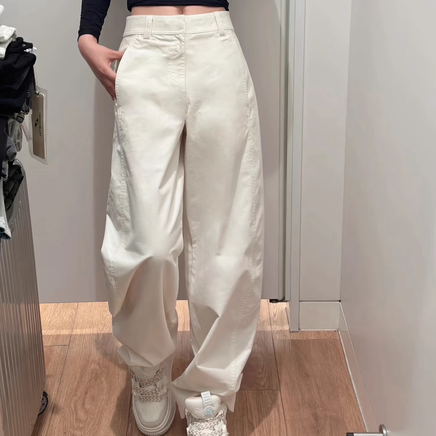 日系春秋季女泫雅风针织廓形长裤直筒休闲裤宽腿显瘦镰刀裤477345