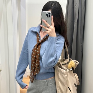 日系女装舒芙蕾拉链针织拉链开衫毛衣高领毛衫外套新款480490