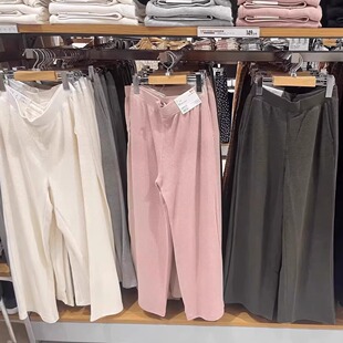 470334 日单新款 休闲宽松长裤 华夫格弹力松紧直筒裤 468339 女装