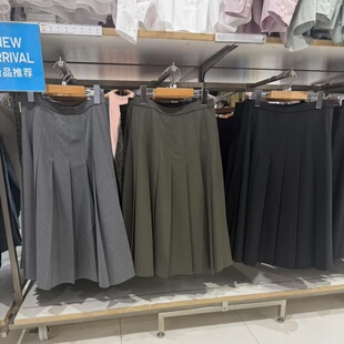 日系新款秋季女装学院风气质显瘦宽褶中裙百褶半身裙裙裙子479916