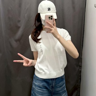 女装棉莫代尔混纺圆领拼色针织衫短袖毛衣毛衫夏季485223/483007