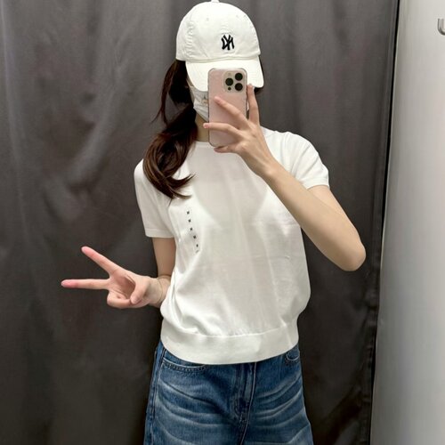 女装棉莫代尔混纺圆领拼色针织衫短袖毛衣毛衫夏季485223/483007