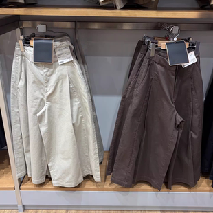 男装 裤 棉质裙裤 显瘦高腰七分休闲裤 子483042 百搭纯色阔腿裤 女装
