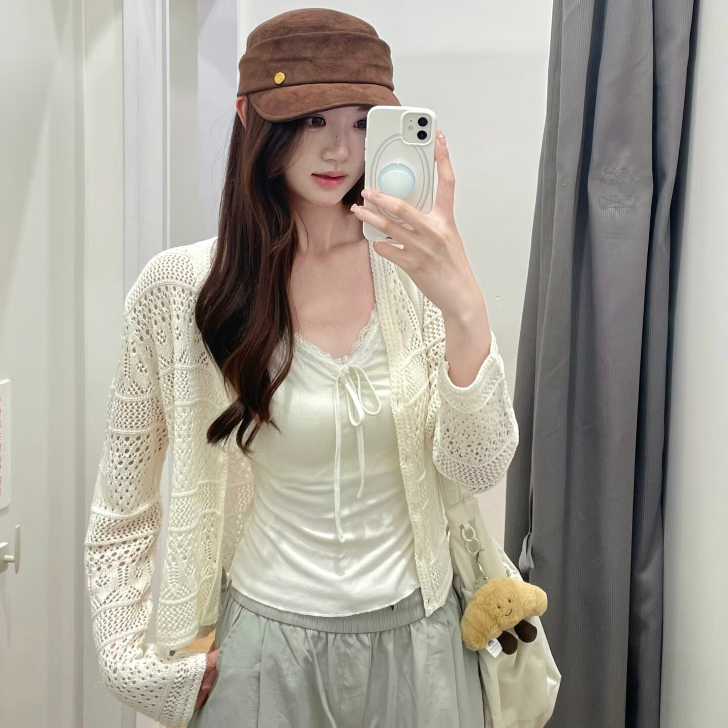 女装镂空V领针织开衫毛衣毛衫复古宽松百搭透气外套春夏季485724