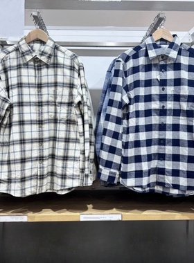 日系春秋季法兰绒格子衬衫长袖衬衣休闲外套470189/470192/470187