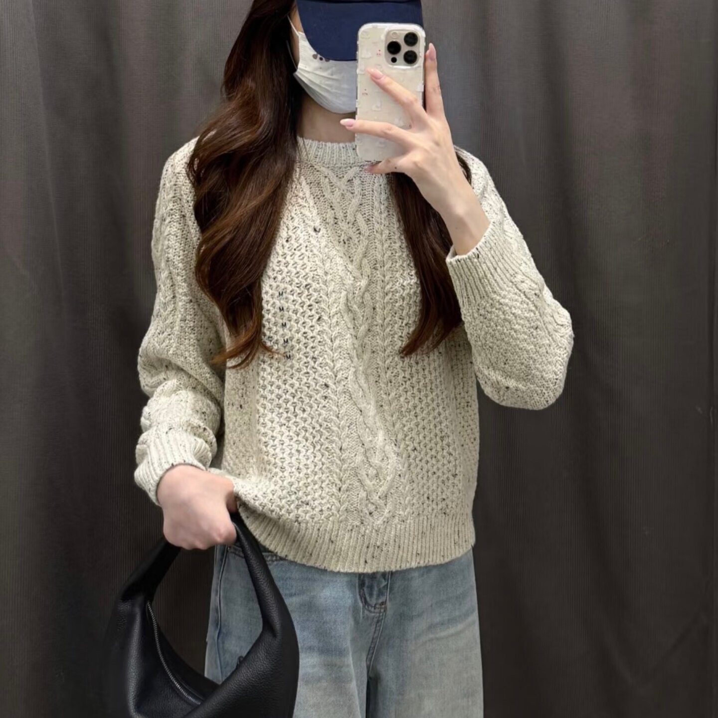 秋冬季女装纽花圆领针织衫毛衣麻花圆领套头毛衫休闲打底衫488243