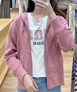 慵懒风卫衣外套女装 444543 学院风学生运动连帽拉链开衫 日单春秋款